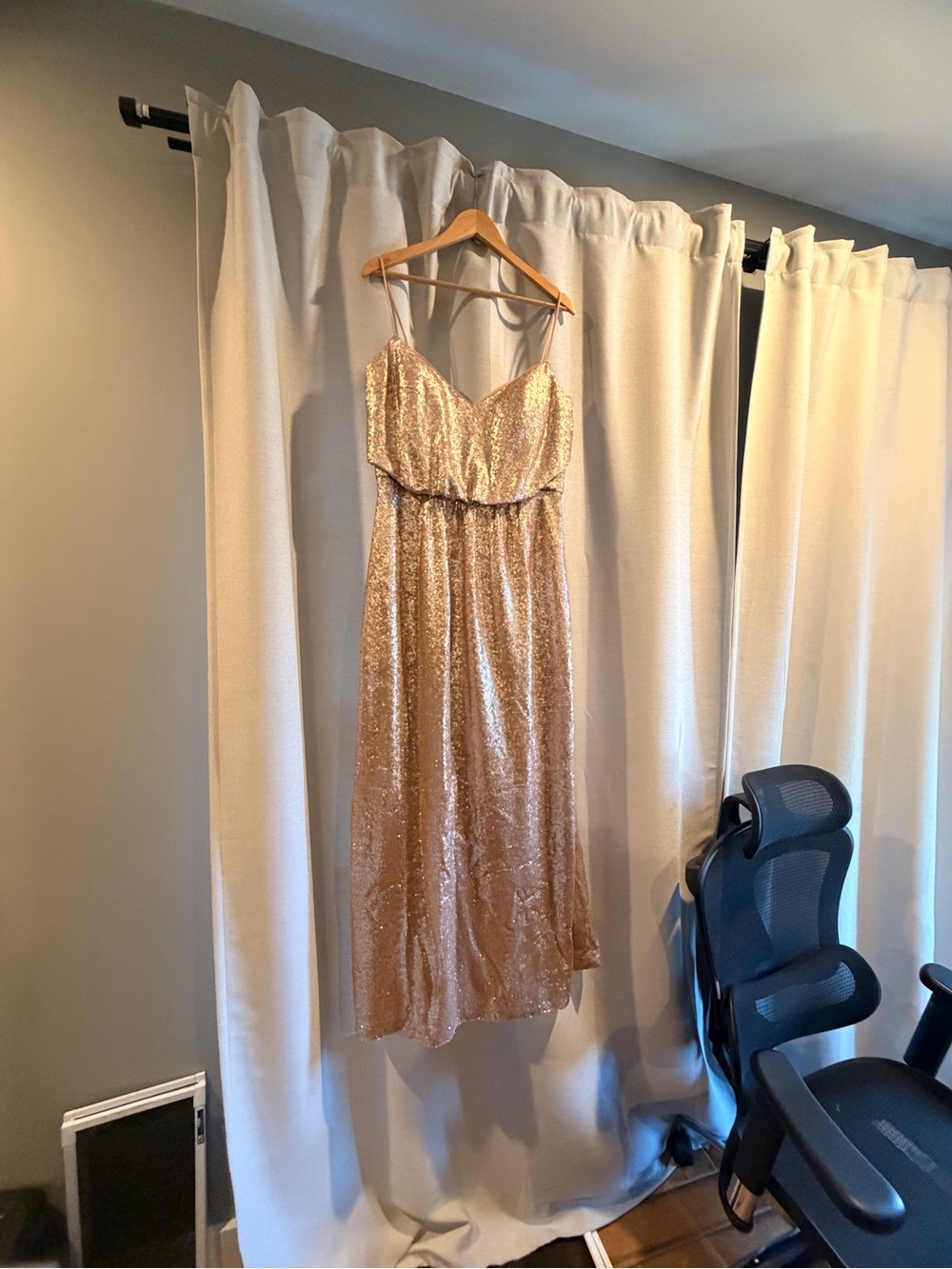 Sequin Strap Gold Maxi Dress